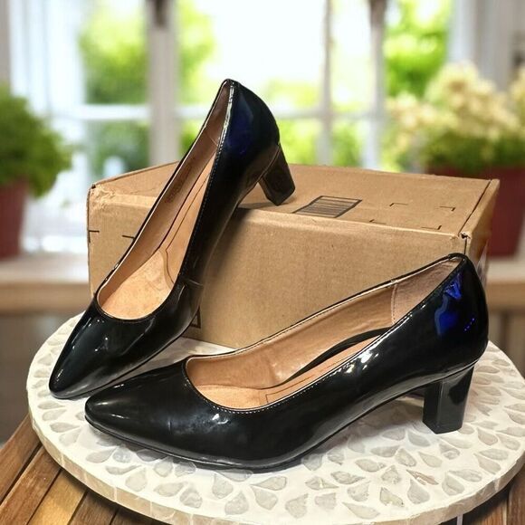 Vionic Madison Mia Orthotic Support Patent Leather Heel Pumps Size 8.5 Block Hee - Picture 1 of 9
